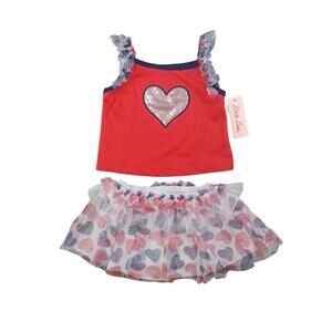 Little Lass Girls Patriotic Tutu Skort Skirt Set Outfit July Fourth Red Blue 2T